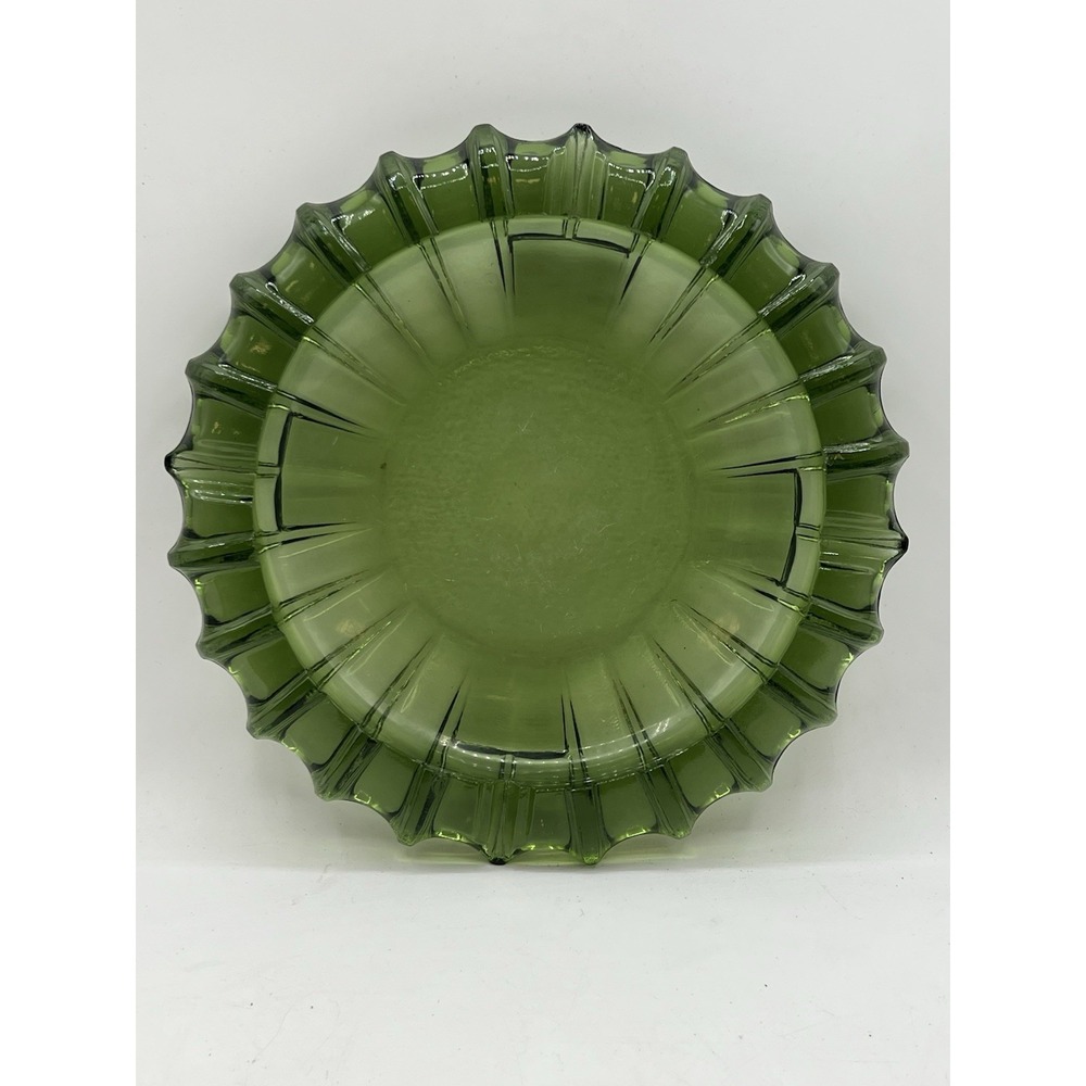 VINTAGE XL Heavy Emerald Green Ashtray Glass 10 Inch Starburst Cigar Cigarettes